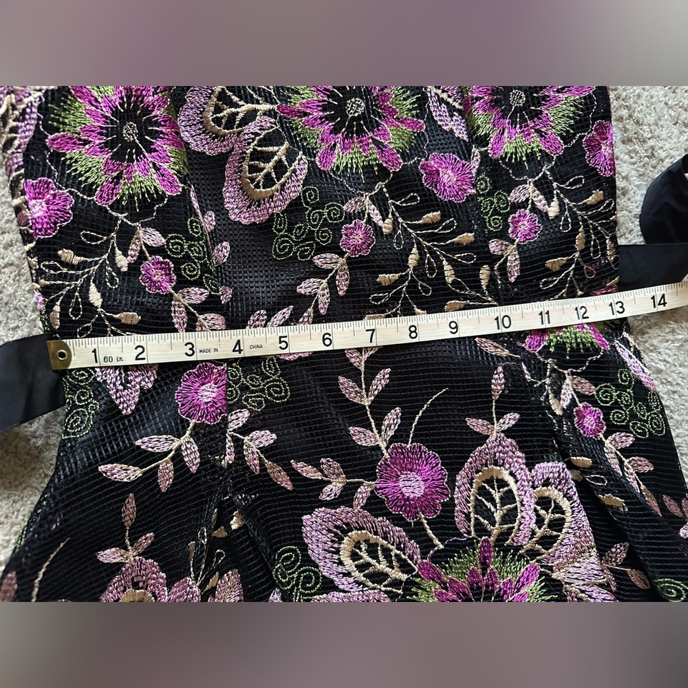Tahari ARTHUR S.LEVINE boho Floral Embroidered Mesh Lace Tie Cocktail Dress SZ 2 - Picture 7 of 11